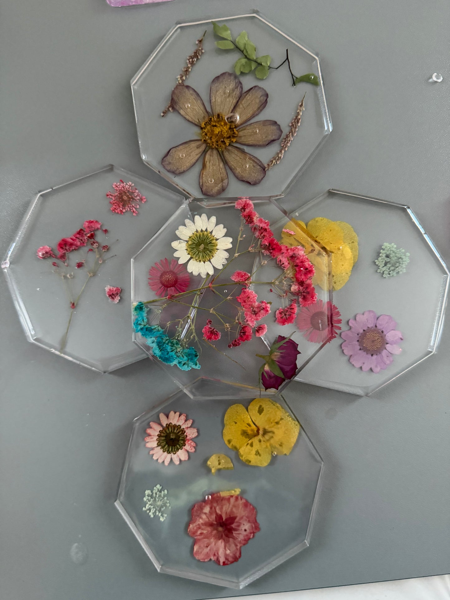 Clear dried flower coaster - Set